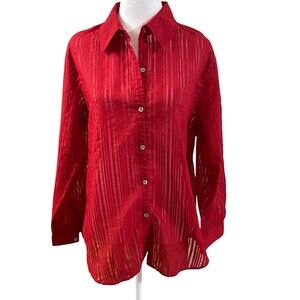 Additions By Chicos Red Striped Button Down Shirt Chicos Sz 2 (Sz‎ 12)